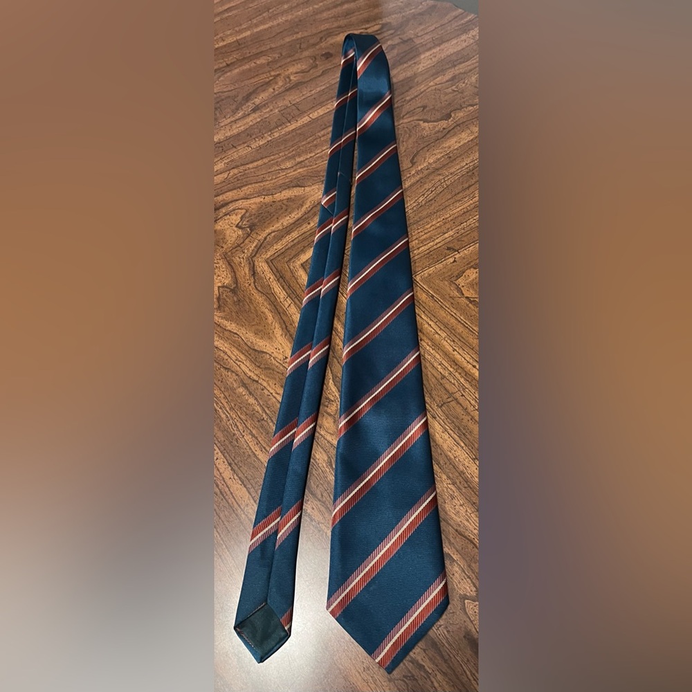 Blue Tie With Copper Diagonal Stripes